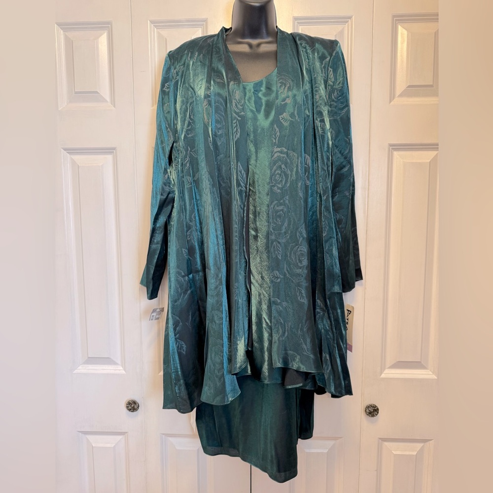 VTG Patra Women's 2-Piece Dress Set With Jacket Green Iridescent Size 8 New
